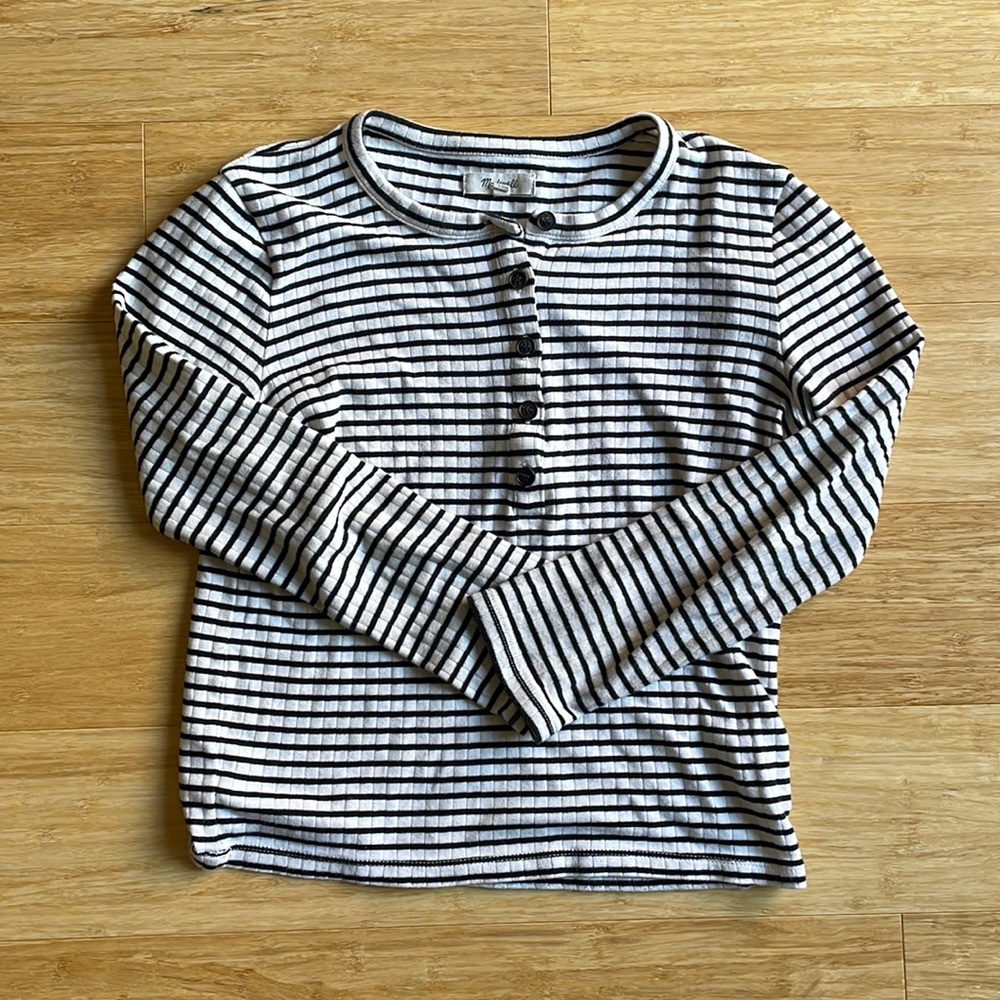 Madewell black and white striped Henley